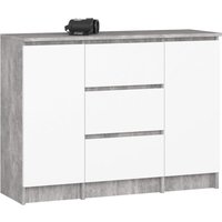 Kommode K100 Beton 101 cm 2 Türen 3 Schubladen Front Weiß 4 Regalböden B101xH76xT35 cm von AKORD