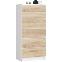 Kommode Akord K60 Weiß 60 cm 6 Schubladen Front Sonoma-Eiche B60 x H130 x T40 cm von AKORD