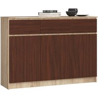 Kommode Akord K140 Sonoma-Eiche 138 cm 3 Türen 3 Schubladen 6 Ebenen Front Wenge B138 x H99 x T40 cm von AKORD