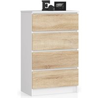 Kommode mit 4 Schubladen Beistellschrank Highboardmodernes Sideboard für Wohnzimmer Esszimmer Schlafzimmer Flur Badezimmer 60x99x40cmWeiß / von AKORD