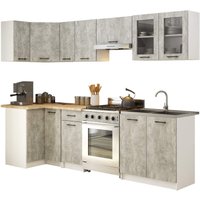 Küchenmöbel-Set OLIWIA 3.0m Modulares Weiß 300 cm 11 Türen 1 Schublade Front Beton B300xH203xT46 cm von AKORD