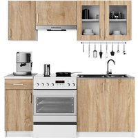 Akord - Küchenmöbel-Set lima 1.8m Modulares Weiß 180 cm 7 Türen 1 Schublade Front Sonoma Eiche 8 Regalböden B180xH203xT44,5 cm von AKORD