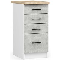 Küchenschrank AKORD LIMA modular S40 Unterschrank mit Arbeitsplatte Weiß 40 cm 4 Schubladen Front Beton B40 x H85 x T46 cm von AKORD