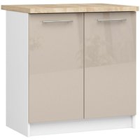 Küchenschrank Akord lima modular S80 Unterschrank mit Arbeitsplatte Weiß 80 cm 2 Türen 2 Ebenen Front Cappuccino Hochglanz B80 x H85 x T46 cm von AKORD