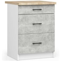 Küchenschrank Akord oliwia modular S60 Unterschrank mit Arbeitsplatte Weiß 60 cm 3 Schubladen Front Beton B60 x H85 x T46 cm von AKORD