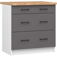 Küchenschrank Akord oliwia modular S80 Unterschrank mit Arbeitsplatte Weiß 80 cm 3 Schubladen Front Graphitgrau B80 x H85 x T46 cm von AKORD