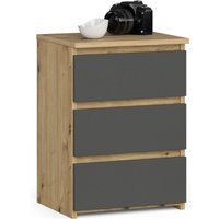 Nachttisch AKORD CL3 in der Farbe Eiche Artisan mit 3 Schubladen Front Graphitgrau B40 x H57 x T35 cm Nachttisch AKORD CL3 in der Farbe Eiche Artisan mit 3 Schubladen Front Graphitgrau B40 x H57 x T35 cm von AKORD