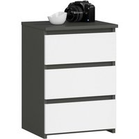 Nachttisch Akord CL3 in der Farbe Graphitgrau mit 3 Schubladen Front Weiß B40 x H57 x T35 cm von AKORD