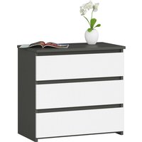 Akord - Nachttisch CL3 in der Farbe Graphitgrau mit 3 Schubladen Front Weiß B60 x H57 x T35 cm von AKORD