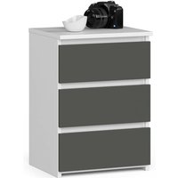 Akord - Nachttisch CL3 in der Farbe Weiß mit 3 Schubladen Front Graphitgrau B40 x H57 x T35 cm von AKORD