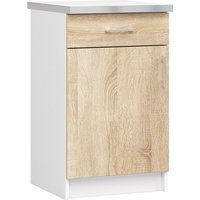 Niedriger Küchenschrank, Küchengarderobe, 50 cm, S50, Weiß Lima White / Sonoma Oak 1 Regale 1 Schubladen 1 Türen1 von AKORD