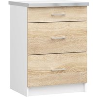 Niedriger Küchenschrank, Küchenschrank, 60 cm, S60, Weiß -White / Eiche Lima Sonoma 3 Schubladen 1 von AKORD