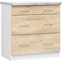 Niedriger Küchenschrank, Küchenschrank, 80 cm, S80, Weiß -White / Eiche Lima Sonoma 3 Schubladen 1 von AKORD