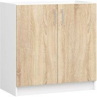 Niedriger Küchenschrank, Küchenschrank, für Waschbecken, 80 cm, S80, weiß -weißer Mann / Eiche Lima 2 Regale 2 Türen1 von AKORD