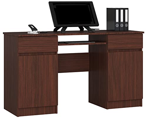 PC-Schreibtisch A5 mit Tastaturablage | Office Desk | Computertisch | Bürotisch mit Tastaturablage | 2 Schubladen und 2 Türablagen, B135 x H77 x T50 cm, 58 kg | Wenge von AKORD