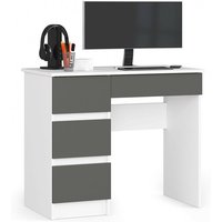 PC-Schreibtisch Akord A7 links in der Farbe Weiß mit 4 Schubladen Front Graphitgrau B90 x H77 x T50 cm von AKORD
