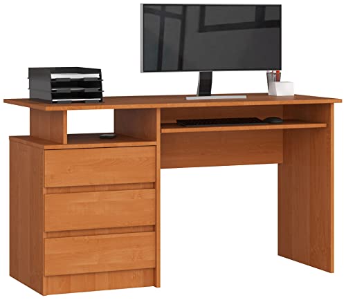 PC-Schreibtisch CLP 135 mit Tastaturablage | Office Desk | Computertisch | Bürotisch mit Tastaturablage | 3 Schubladen, 1 Ablagefach, B135 x H77 x T60 cm, 45 kg | Erle von AKORD