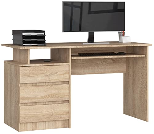 PC-Schreibtisch CLP 135 mit Tastaturablage | Office Desk | Computertisch | Bürotisch mit Tastaturablage | 3 Schubladen, 1 Ablagefach, B135 x H77 x T60 cm, 45 kg | Sonoma Eiche von AKORD