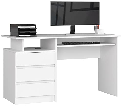 PC-Schreibtisch CLP 135 mit Tastaturablage | Office Desk | Computertisch | Bürotisch mit Tastaturablage | 3 Schubladen, 1 Ablagefach, B135 x H77 x T60 cm, 45 kg | Weiß von AKORD