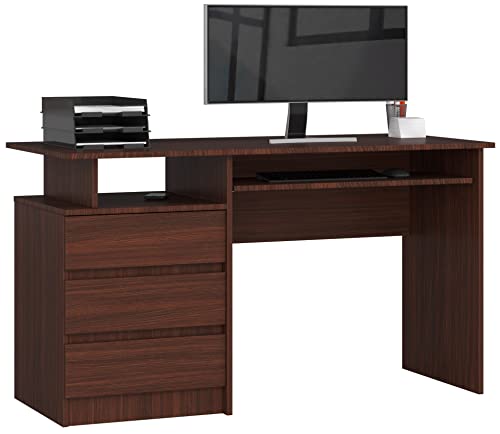 PC-Schreibtisch CLP 135 mit Tastaturablage | Office Desk | Computertisch | Bürotisch mit Tastaturablage | 3 Schubladen, 1 Ablagefach, B135 x H77 x T60 cm, 45 kg | Wenge von AKORD