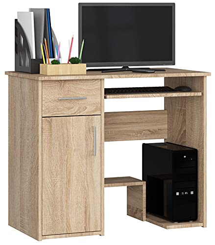 PC-Schreibtisch Jay mit Tastatur- und PC-Ablage | Office Desk | Computertisch | 2 Schubladen und 2 Türablagen 1 Schublade 1 Ablagefach mit Tür Fußablage B90 x H74 x T50 cm 29 kg | Sonoma Eiche von AKORD