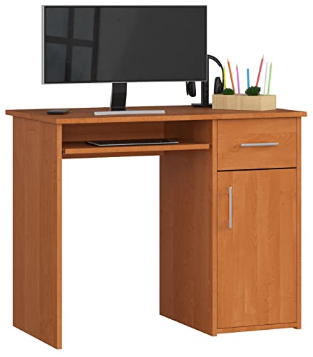 PC-Schreibtisch PIN mit Tastaturablage | Schreibtisch Klein mit Schubladen | Office Desk | Computertisch | Bürotisch 1 Schublade, 1 Ablagefach mit Tür, B90 x H74 x T50 cm, 29 kg | Erle von AKORD