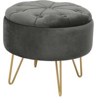 Akord - Pouf caro aus Samtstoff mit Stauraum in Graphitgrau Durchmesser 38 cm Höhe 33 cm von AKORD