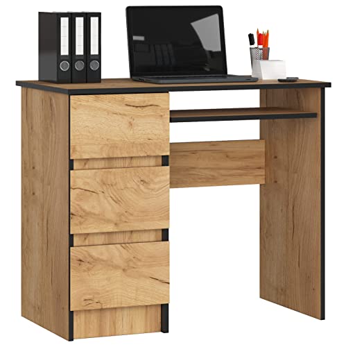 Schreibtisch A-6 mit Tastaturablage und 3 Schubladen Links- oder rechtsseitig, B90 x H77 x T50 cm, 30 kg von AKORD