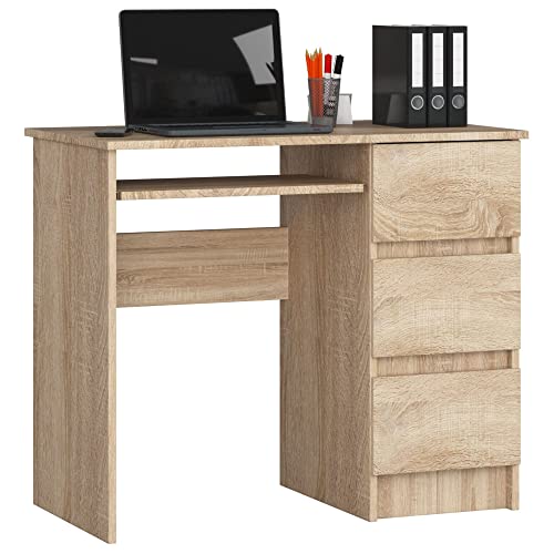 Schreibtisch A-6 mit Tastaturablage und 3 Schubladen Links- oder rechtsseitig, B90 x H77 x T50 cm, 30 kg von AKORD