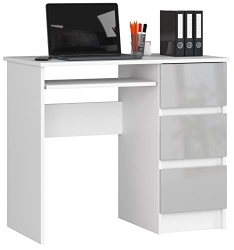 Schreibtisch A-6 mit Tastaturablage und 3 Schubladen Links- oder rechtsseitig, B90 x H77 x T50 cm, 30 kg von AKORD
