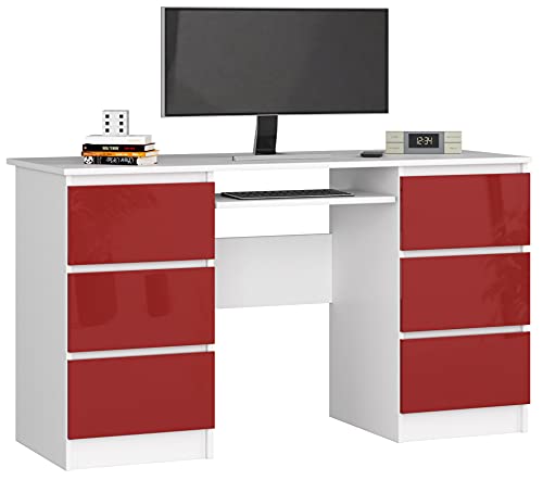 Schreibtisch Klein mit Schubladen | Office Desk | Computertisch | Bürotisch mit Tastaturablage | Holz Deko | B135 x H77 x T50 cm, 60 kg von AKORD