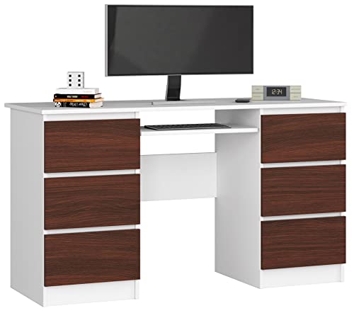 Schreibtisch Klein mit Schubladen | Office Desk | Computertisch | Bürotisch mit Tastaturablage | Holz Deko | B135 x H77 x T50 cm, 60 kg von AKORD