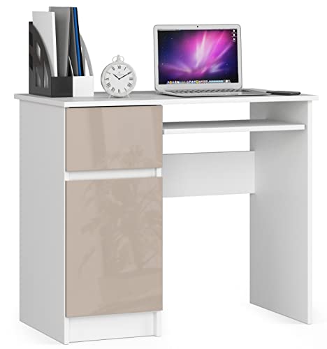 AKORD Piksel Schreibtisch Klein mit Schubladen | Office Desk | Computertisch | Bürotisch mit Tastaturablage | Schublade und Fach mit Tür | Holz Deko | B90 x H77 x T50 cm | 30 kg | Schrank Links von AKORD