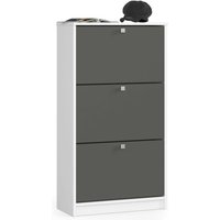Schuhschrank Akord in der Farbe Weiß mit 3 Schuhkipper Front Graphitgrau B60 x H113 x T28,5 cm Gewicht 30 kg von AKORD