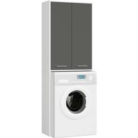 Waschmaschinenschrank Akord fin Badschrank Weiß 64 cm breit 2 Türen 4 Ebenen Front Graphitgrau B64 x H180 x T30 cm von AKORD