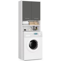 Waschmaschinenschrank Akord fin Badschrank Weiß 64 cm breit 2 Türen 4 Ebenen Front Graphitgrau B64 x H180 x T30 cm von AKORD