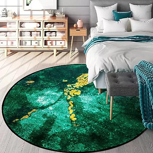 AKOYUML Teppiche Rund 160 cm Modern Teppiche fürs Wohnzimmer, Schlafzimmer, Esszimmer oder Kinderzimmer Teppichkreis grün schwarz Gold von AKOYUML