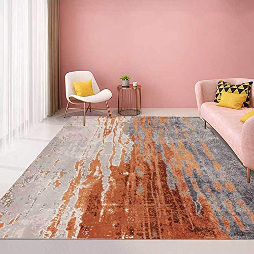 AKOYUML Waschbarer Teppich Wohnzimmer Kurzflor Design Esszimmer Schlafzimmer rutschfest Esszimmer Kurzflor Teppich,Streifen in Distressed-Grau-Zement-Orange,180 x 280 cm von AKOYUML