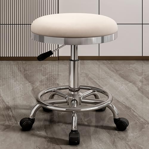 AKPHBKFG Runder Rollhocker aus PU-Leder, ergonomischer Rollhocker, Drehstuhl mit Hebevorrichtung, höhenverstellbarer Drehstuhl für Zeichenarbeiten mit Rollen A von AKPHBKFG