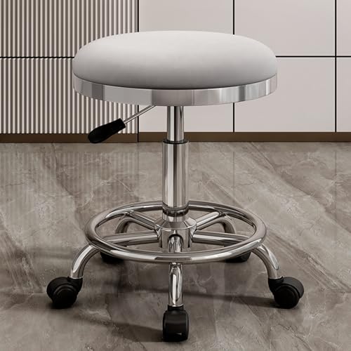 AKPHBKFG Runder Rollhocker aus PU-Leder, ergonomischer Rollhocker, Drehstuhl mit Hebevorrichtung, höhenverstellbarer Drehstuhl für Zeichenarbeiten mit Rollen B von AKPHBKFG