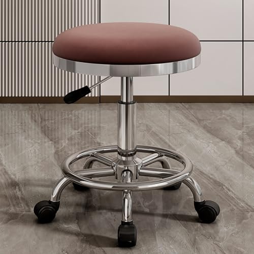 AKPHBKFG Runder Rollhocker aus PU-Leder, ergonomischer Rollhocker, Drehstuhl mit Hebevorrichtung, höhenverstellbarer Drehstuhl für Zeichenarbeiten mit Rollen G von AKPHBKFG