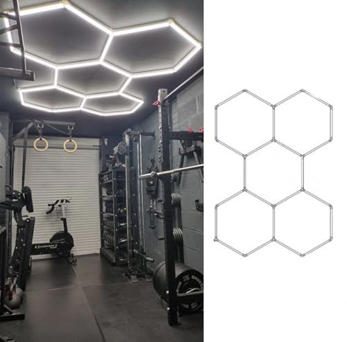 AKPHBKFG Sechseckige Garagenleuchte, verknüpfbare Auto-Deckenleuchten, LED-Ladenleuchten, für Garage, Lager, Werkstatt, Fitnessstudio, Keller, Autowaschraum 5-HEX von AKPHBKFG