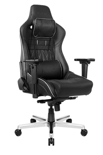 AKRacing Chair Master Pro Deluxe Gaming Stuhl, genarbtes Rinderleder, Schwarz/Schwarz, 5 Jahre Herstellergarantie von AKRacing