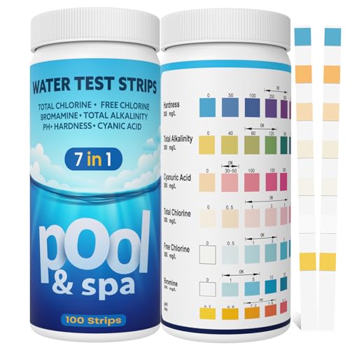 AKSBTEC 7 in 1 Pool Teststreifen, Schnell Pool Wassertester Einfach Teststreifen für Pool Ph und Chlor,Cyanursäure,Brom und mehr Pool Tester Poolzubehör für Schwimmbäder,SPA von AKSBTEC