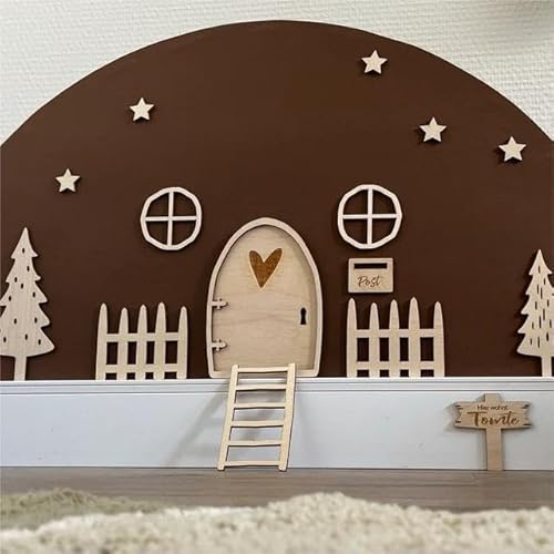 Wichteltür Set,Weihnachten Wichteltür Komplettset Holz Miniatur Wichtel Zubehör mit Briefkästen,Zäun,Leiter,Fussabdrücke,Schlitten für Weihnachtswichtel Deko Adventskalender Geschenke für Kinder von AKSXU