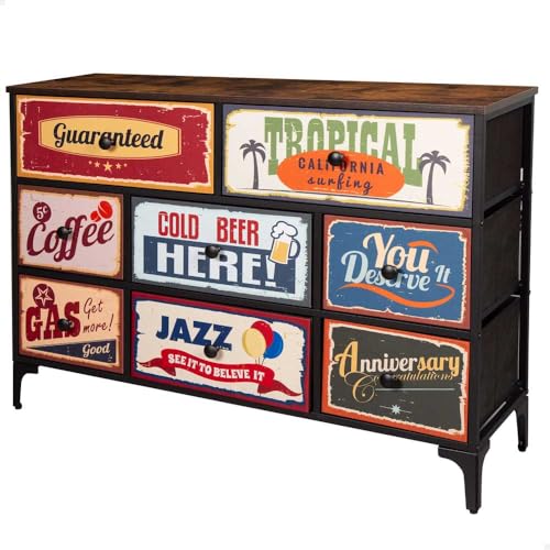 AKTIVE Max Home Mehrzweck-Schlafzimmerkommode, Retro- und Vintage-Grafiken, 8 leichte Stoffschubladen, 103 x 30 x 77 cm, Stahlrahmen, Holzplatte, Nachttische, Wohnzimmermöbel (18403) AKTIVE Max Home Mehrzweck-Schlafzimmerkommode, Retro- und Vintage-Grafiken, 8 leichte Stoffschubladen, 103 x 30 x 77 cm, Stahlrahmen, Holzplatte, Nachttische, Wohnzimmermöbel (18403) von AKTIVE
