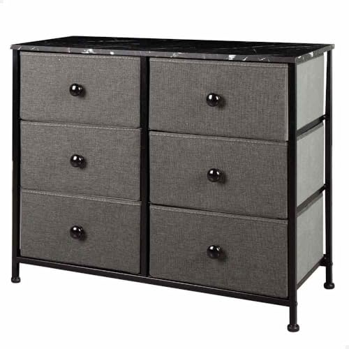 AKTIVE Max Home Mehrzweck-Schlafzimmerkommode, 6 leichte Stoffschubladen, 80 x 30 x 62 cm, Stahlrahmen, Holzplatte, Grau/Schwarz, Mit Nivelliersystem, Organisation, Aufbewahrung (18408) von AKTIVE