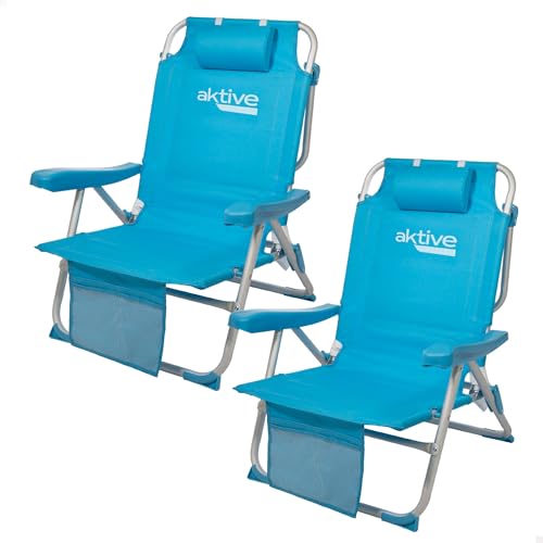 AKTIVE 2er-Pack Multipositions-Klappstühle für Strand, Garten, Terrasse oder Camping, 5 Positionen, 49x58x80 cm, Sitzhöhe 27 cm, Kippschutz, Tragkraft 100 kg, Mit Tragegriffen (85469) von AKTIVE