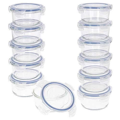 AKTIVE 44 Packung luftdichten Behältern, Tupper Glas, geeignet für Mikrowelle, Verschluss, 420 Milliliter, transparente Deckel, Lebensmittelbehälter, runde Tapers, 420 ml x 12 un, 13 x 7 cm von AKTIVE