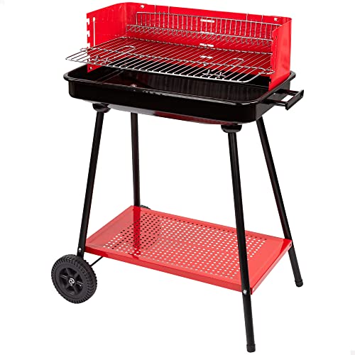 Aktive 52898 Holzkohlegrill, rechteckig, 66 x 44 x 85 cm, 4 einstellbare Höhen, für 6 Personen, 2 Räder für einfachen Transport | Aschebehälter von AKTIVE